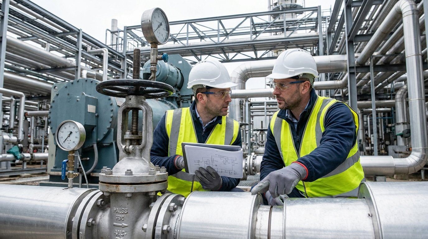 Engineers inspecting industrial water systems